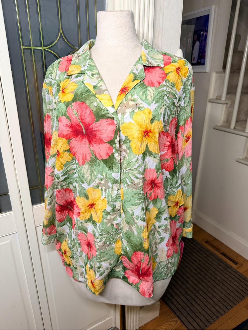 NWT Cathy Daniels Woman 2X Tropical Hibiscus Button Front Blouse Boho